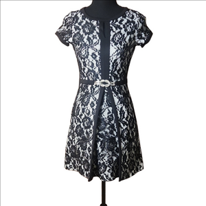 Laundry By Shelli Segal Black and White Fit and Flare Mini Dress, Junior Size 14
